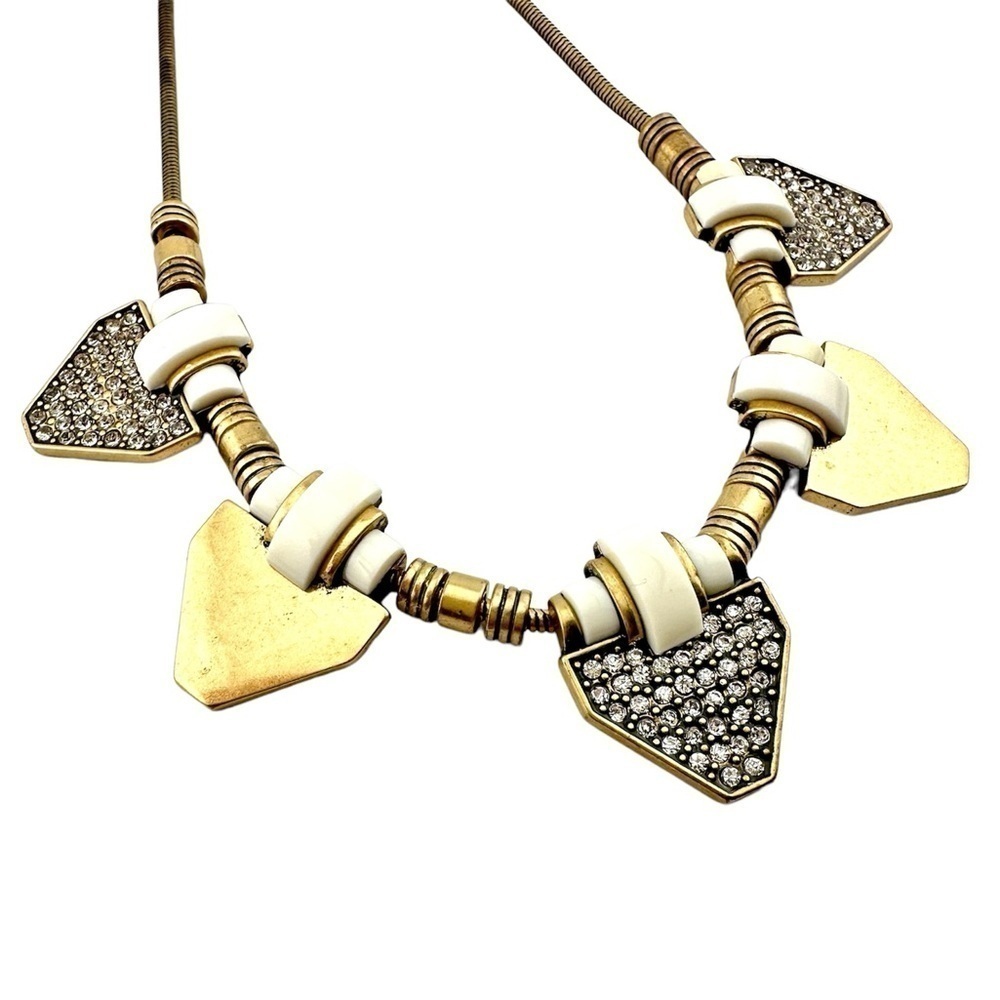 J. Crew Necklace, Slide GoldTone Arrow White Enamel and Rhinestone - Statement - Picture 5 of 11